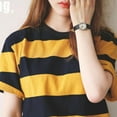 thumbnail image 2 of Saient Women's Elbow Sleeves Top Round Neck Slim Fit Tee Casual Striped Shirt, 2 of 6