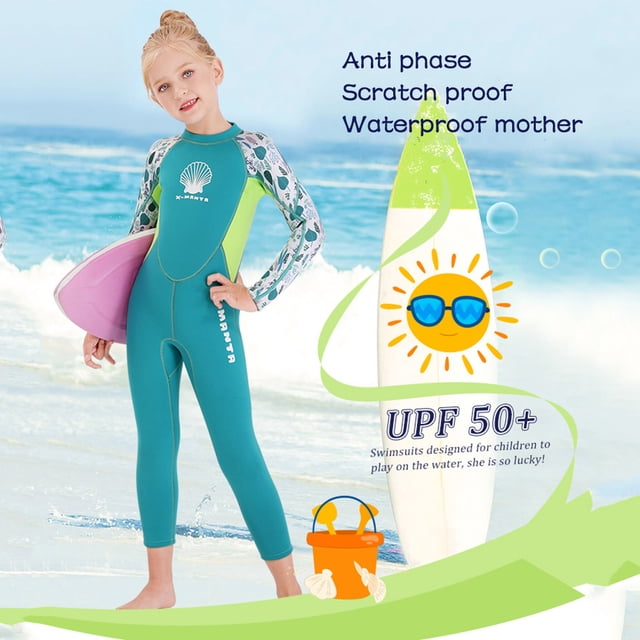 Niños Niñas Niños Traje de buceo Manga larga Cremallera trasera para deportes acuáticos (L Verde)