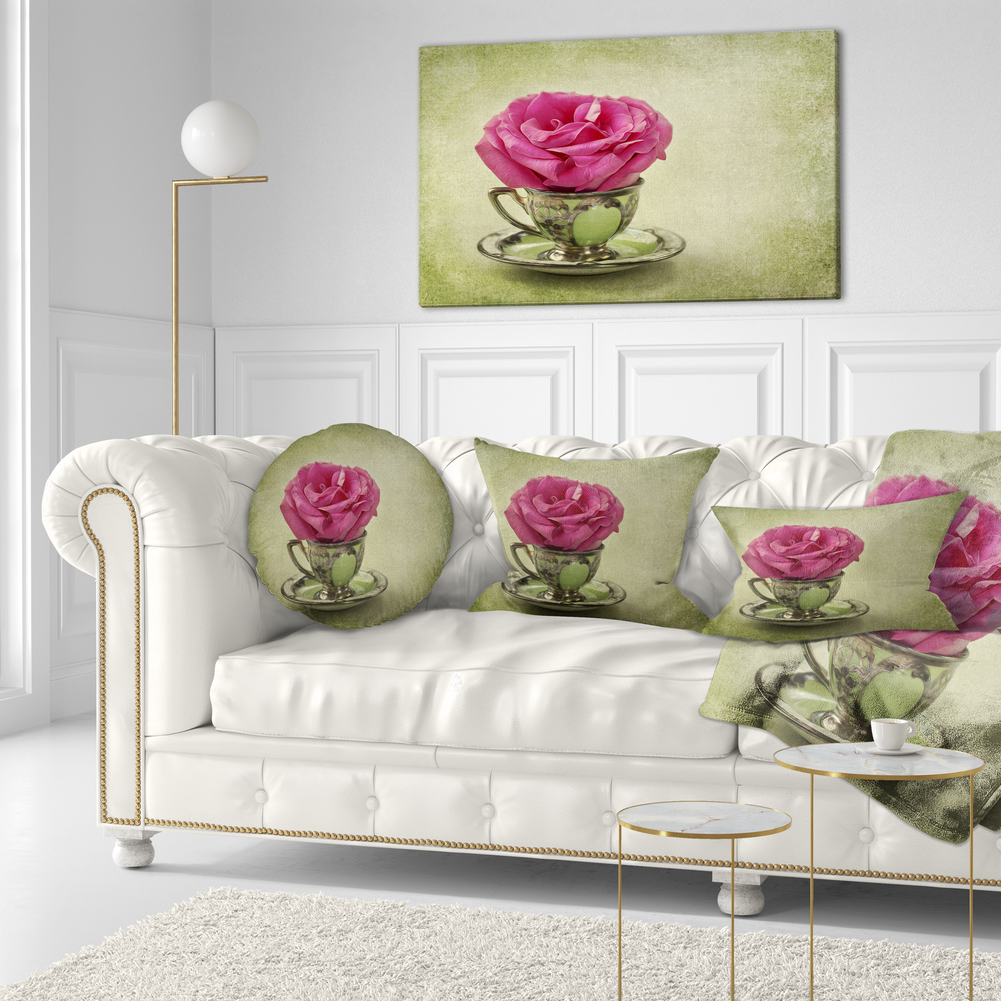 Designart Red Rose in Cup and Saucer - Floral Throw Pillow - 12x20