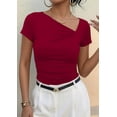 thumbnail image 6 of PRETTYGARDEN Women's Summer Asymmetrical Y2K Tops Trendy Ribbed Short Sleeve Fitted Tee Shirts Spring Fashion Clothing, 6 of 6