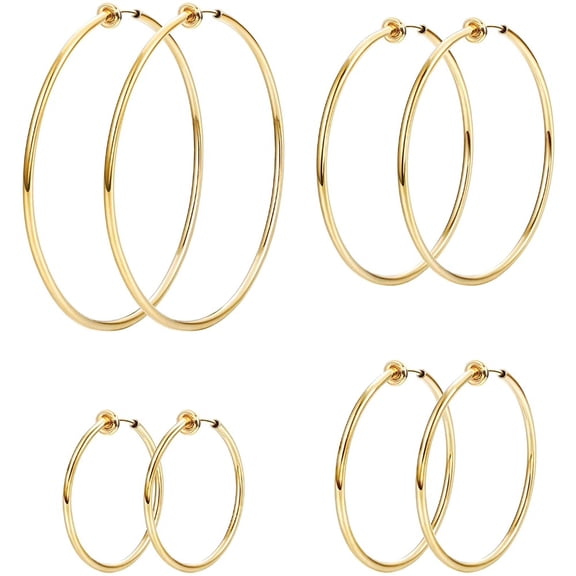 4 Pairs Stainless Steel Clip On Hoop Earrings for Women Fake Hoop Earrings Spring Hoop Earrings For Non-Pierced Ears