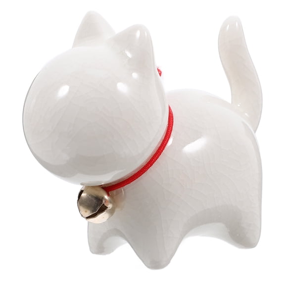 WASHWEPE Small Cat Statue 1Set Ceramic 7.0x5.7x3.5in White For Home Office Desk Decor