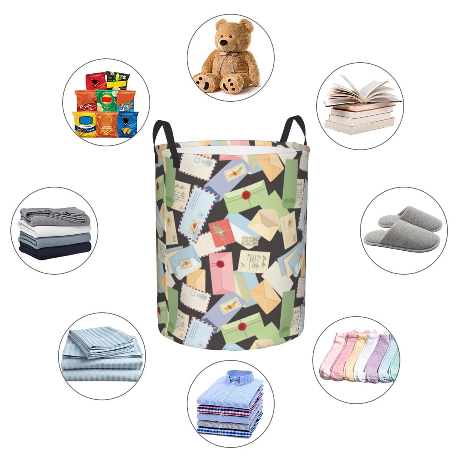 Large Laundry Basket with Handles - color envelope Pattern Kids Baby Dirty Clothes Laundry Hamper for Bedroom Aesthetic