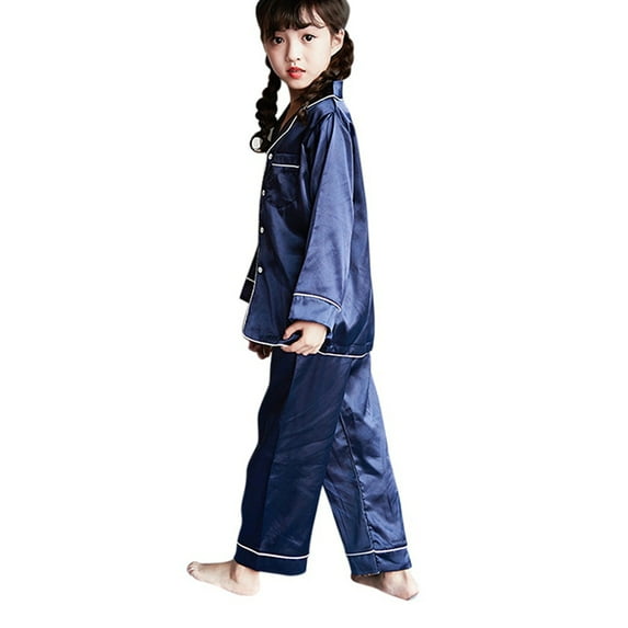 Eleanos Spring Autumn Kids Girls Boys Silk Satin Long Sleeve Pajamas Children Soft Sleepwear Set