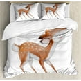 thumbnail image 1 of Kids Duvet Cover Set Queen Size, Young Deer with Pink Butterfly Lovely Forest Life Theme in Watercolors, Decorative 3 Piece Bedding Set with 2 Pillow Shams, Pale Caramel Coconut Pink, by Ambesonne, 1 of 3