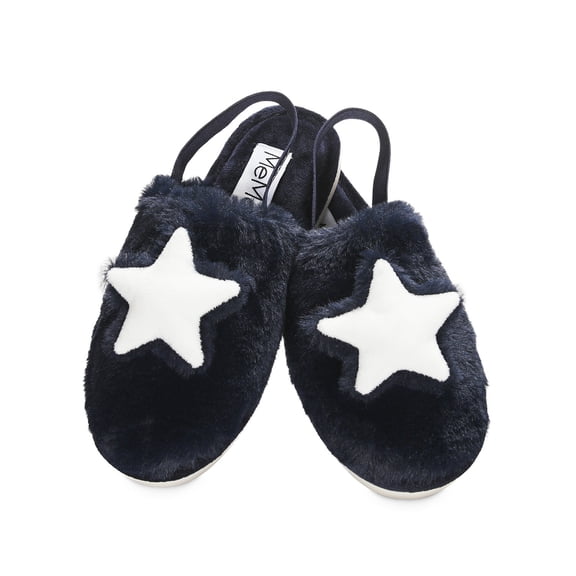 MeMoi Kids' 3D Plush Star Non-Skid Slippers (S, Navy)