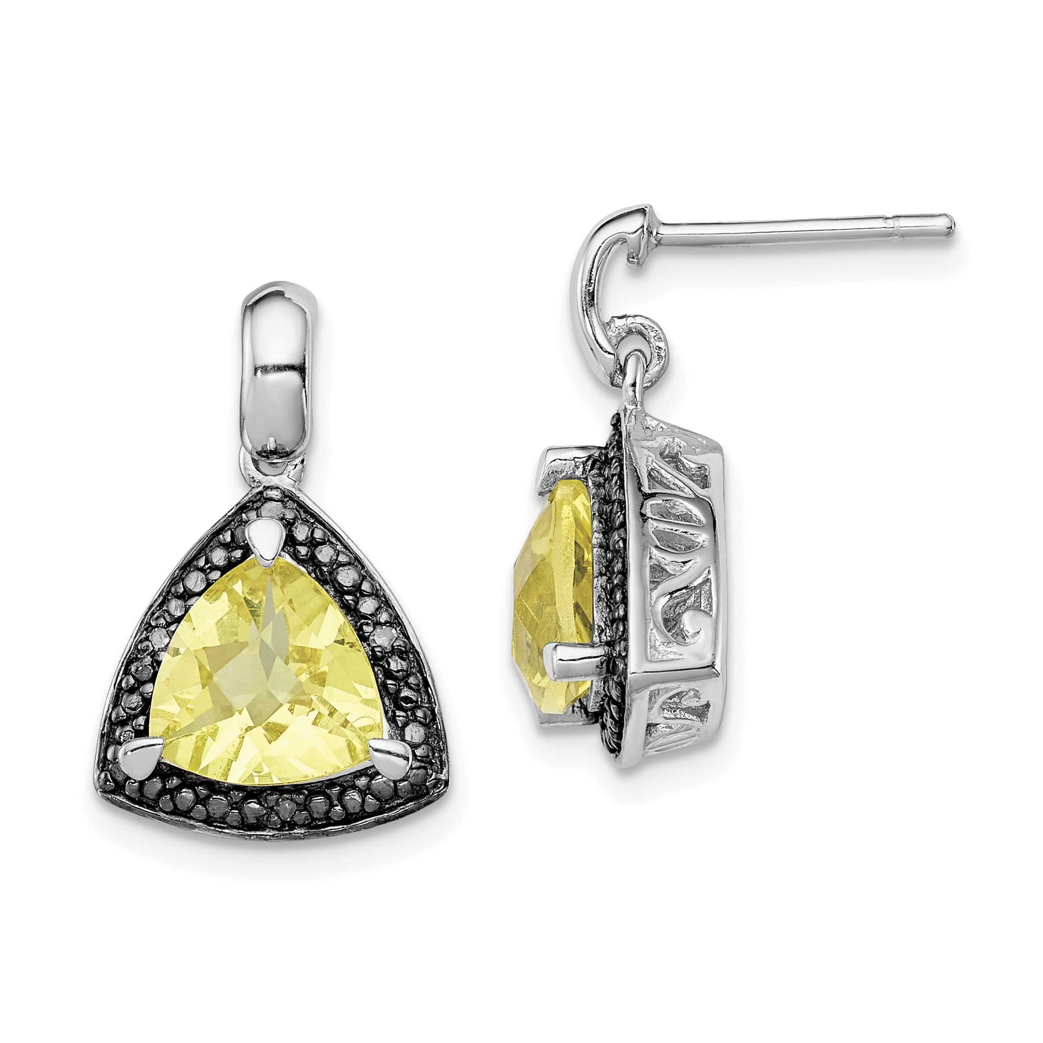 925 Sterling Silver Lemon Quartz Dangle Post Earrings