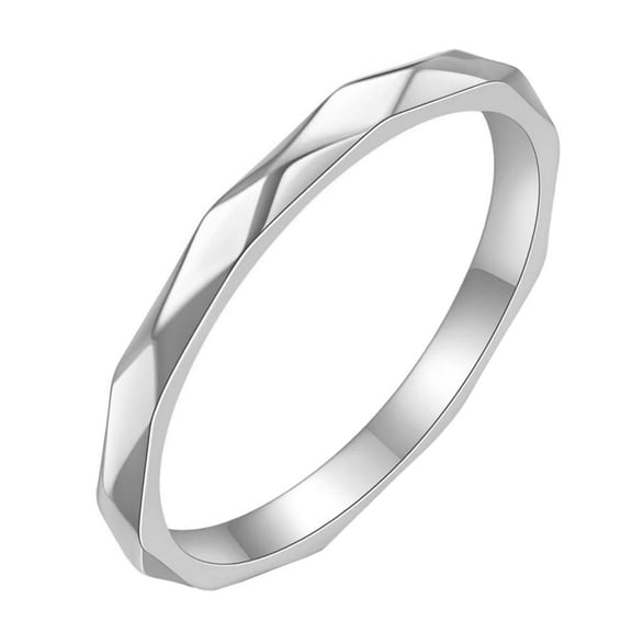 PAURO Women Men Stainless Steel Rhombus Multi-faceted Fidget Rings Simple Thin Wedding Band 2mm Silver Plated Size 7