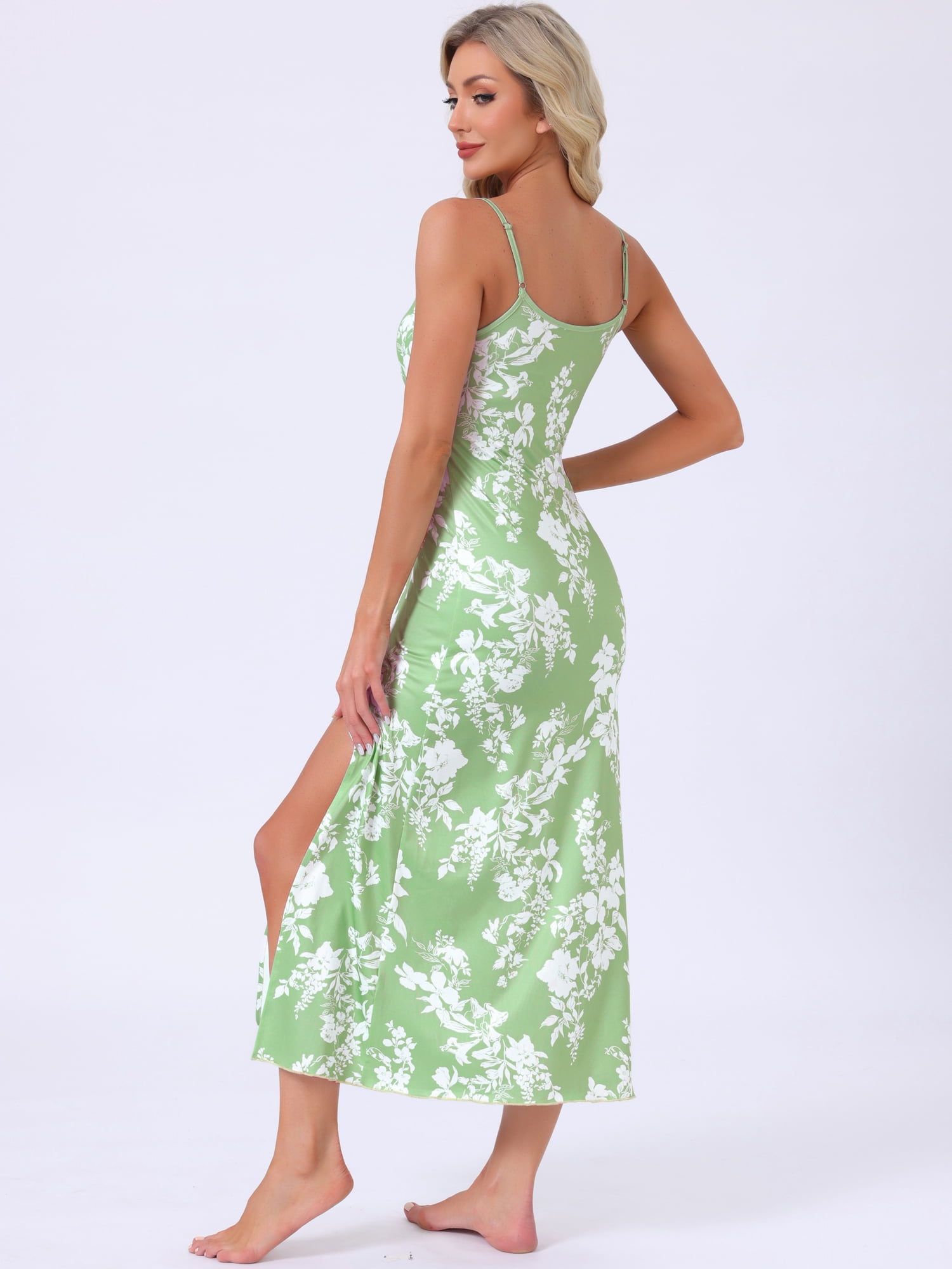 DARING DIVA Women's Sleeveless Bow Spaghetti Strap Sleepwear XL Green with White Floral