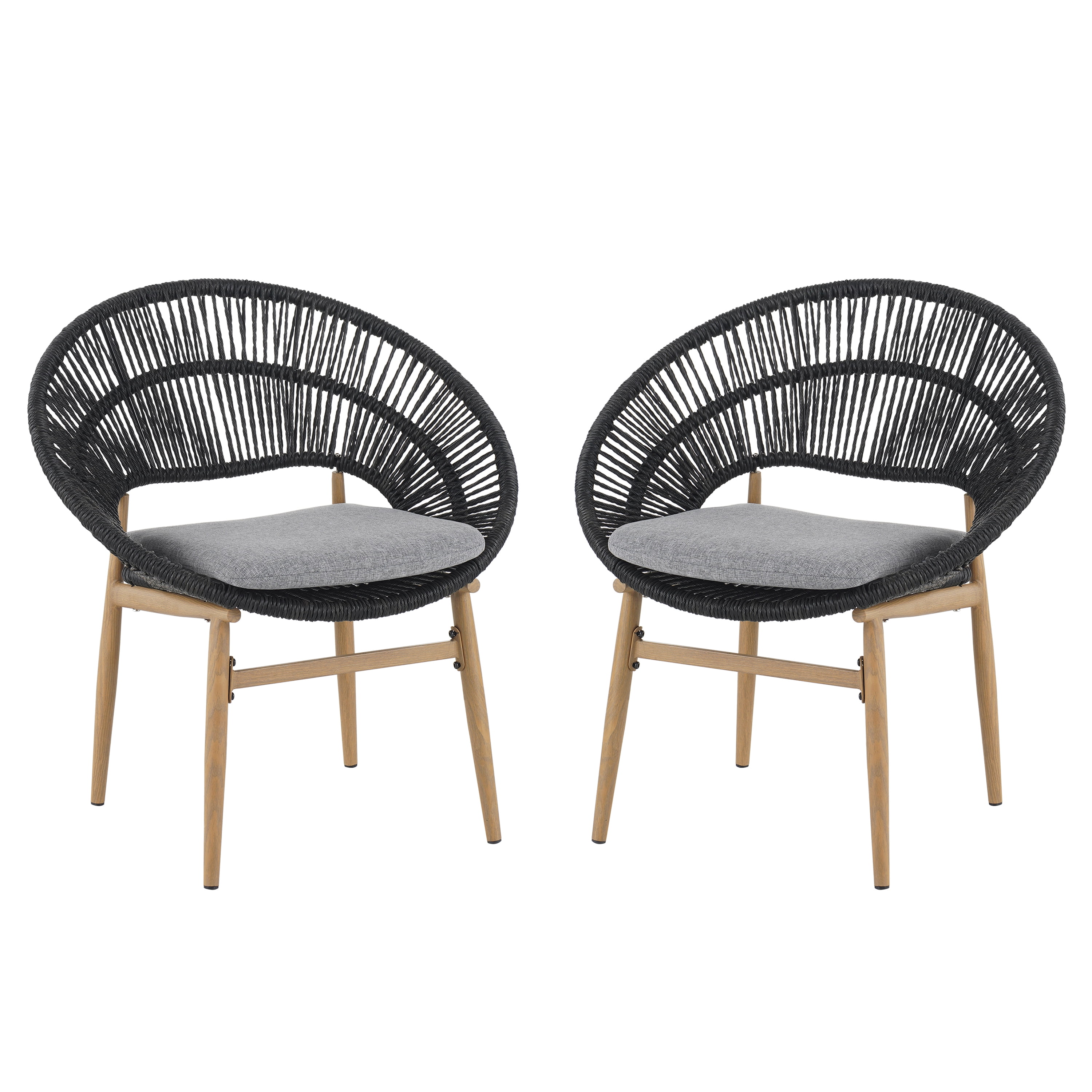 Outdoor Wicker Papasan Style Dining Chair for Patio Garden, Dark Gray