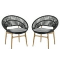 thumbnail image 2 of Olurrisa Outdoor Wicker Papasan Style Dining Chair, Teak Finished Leg and Dark Gray Faux Rattan, Gray Cushion, Set of 2, 2 of 8