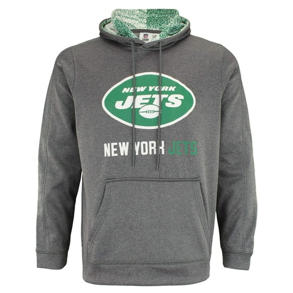 Zubaz NFL Men's Heather Grey Fleece Hoodie With Static Colored Hood, Pro Football Hoodie, New York Jets, SMALL