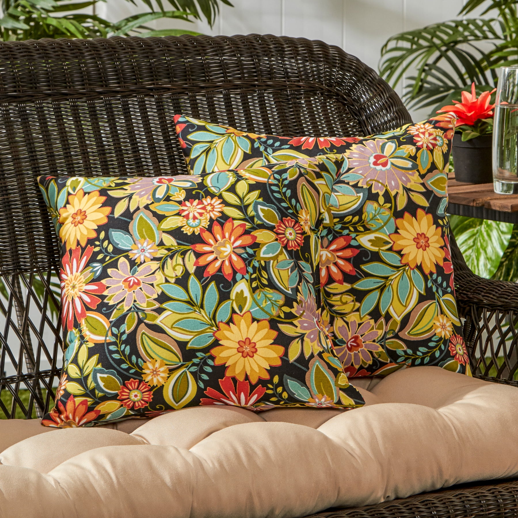 Jungle Floral Outdoor Square Throw Pillow (2pack)