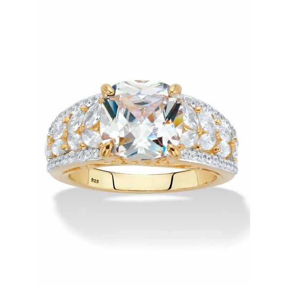 PalmBeach Jewelry Cushion-Cut and Marquise-Cut Cubic Zirconia Engagement Ring 4.35 TCW in Platinum-Plated or Yellow Gold-Plated Sterling Silver