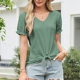 thumbnail image 2 of Kaemgyyd Tops for Women Trendy Summer Short Sleeve V Neck Basic T Shirts Breathable Tie Front Eyelet Blouses Tunic, 2 of 7