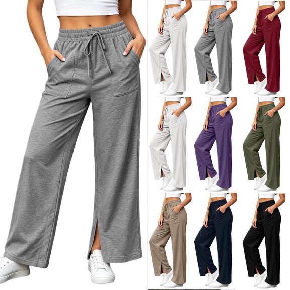 High Waist Sweatpants for Women Wide Leg Loose Dawstring Casual Straight Solid Straight Leg Sweatpants With Side Pockets