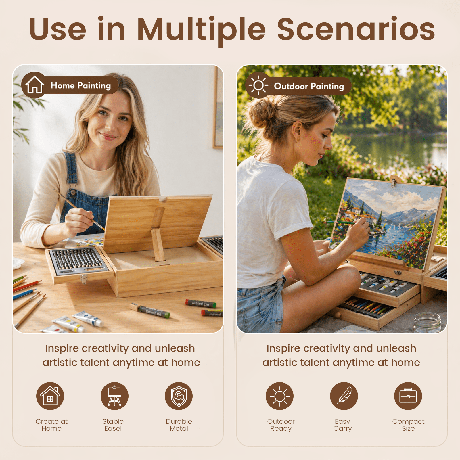 TAVOLOZZA 96PCS Wood Easel Art Set, Complete Drawing & Painting Kit with Paints, Pencils & Brushes