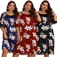 thumbnail image 4 of Baywell Plus Size Women's Nightgown 3/4 Sleeves Print Pullover Casual Round Neck Pajamas Knee Length Sleep Dress, 4 of 4