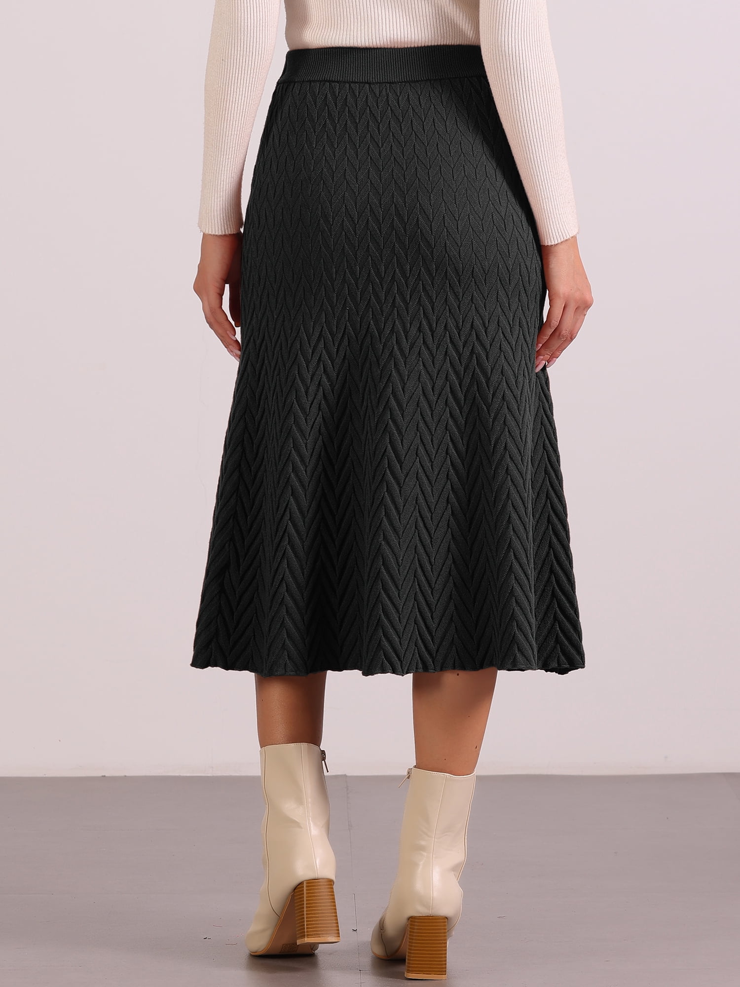 DARING DIVA Women's High Waist Fall Stretchy Fishtail Cable Knit Midi Skirts M Black