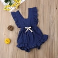 thumbnail image 2 of Seyurigaoka Baby Girls Summer Ruffles Romper Fly Sleeve Lacing Up Bow Cotton Jumpsuits, 2 of 7