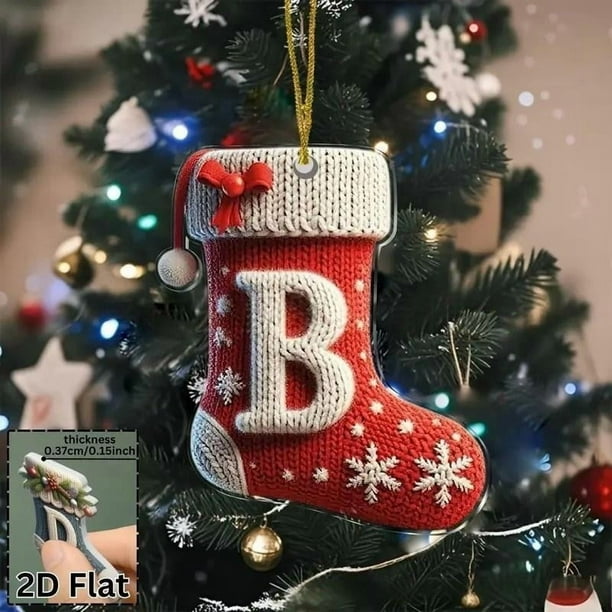 26 Letters Acrylic Christmas Stocking Ornaments Style Hanging Decor For Christmas Tree Festive Holiday Gift