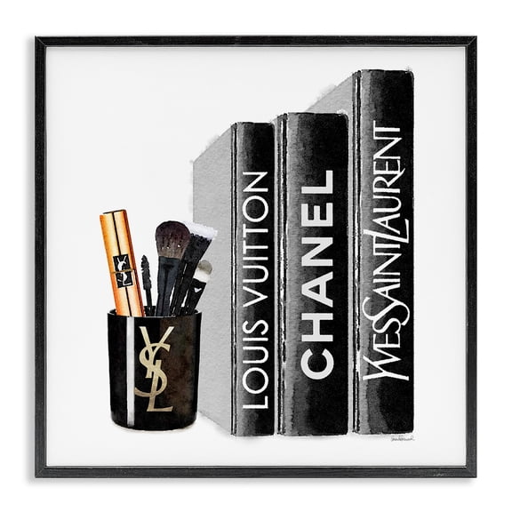 Stupell Industries Art Deco Fashion Designer Makeup Bookstack Black Watercolor Black Framed Giclee Art, 12 x 12, by Amanda Greenwood