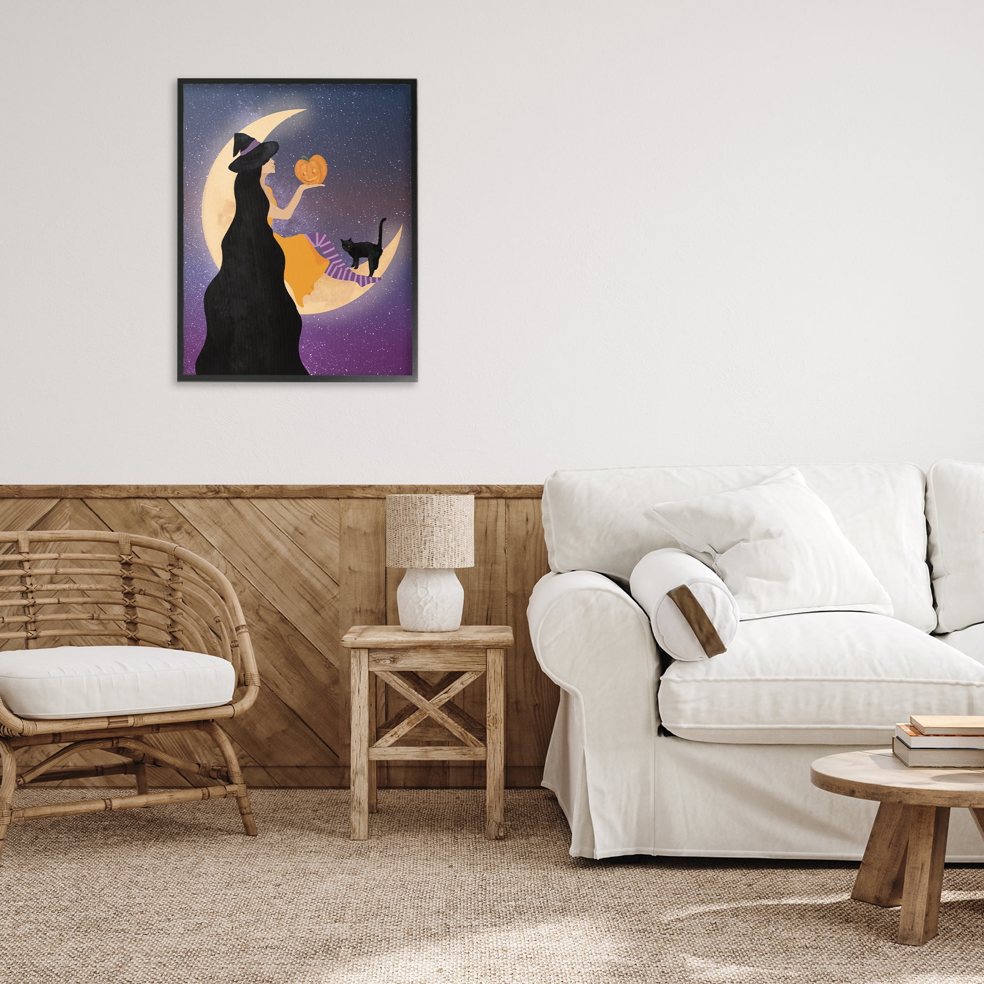Stupell Industries Moonlit Witch Holding Jack-o-Lantern Black Framed Giclee Art, design by Daniela Santiago