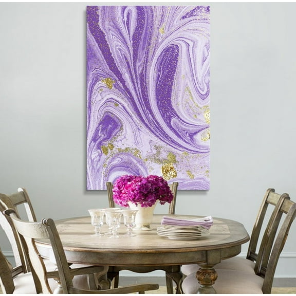 wall26 - Canvas Wall Art - Abstract Purple Paint Spill Gold Leafing Accents - Giclee Print Gallery Wrap Modern Home Art Ready to Hang - 16x24 inches