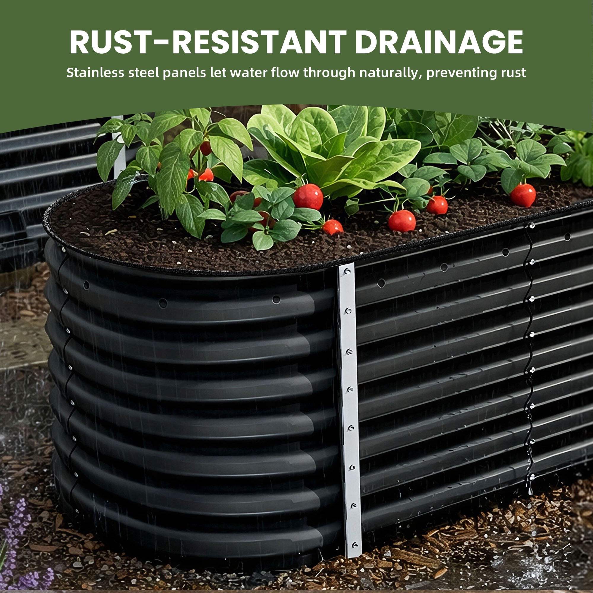 Uforic 8 ftx2ft Large Outdoor Raised Garden Bed Kit,9 in 1 Galvanized Metal Patio Planter Box with Safety Rubber & Gloves, for Vegetables Flowers,Black