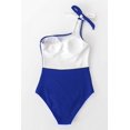 thumbnail image 4 of Women's One Piece Swimsuit Color Block One Shoulder Bowknot Bathing Suit, Blue White, Xl, 4 of 5