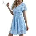thumbnail image 3 of Guardurnaity Vestido de mujer con cuello en V Ropa de verano Punto Color sólido Vestido de gasa de una línea Vestidos azul claro S, 3 of 6