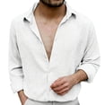 thumbnail image 2 of Yaoyar Men's Summer Breathable Solid Crinkle Texture Camp Collar Button Front Long Sleeve Lightweight Casual Shirt, 2 of 7