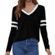 thumbnail image 2 of Pntutb moda mujer Casual manga larga cuello en V Patchwork señoras tops tops camiseta blusa Pntutb Pntutb-6074, 2 of 4