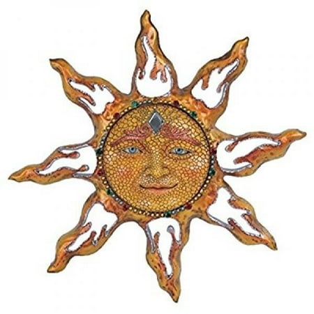 George S. Chen Imports SS-G-63047 Polyresin Yellow Mosaic Face Sun Wall Plaque Decoration, 11