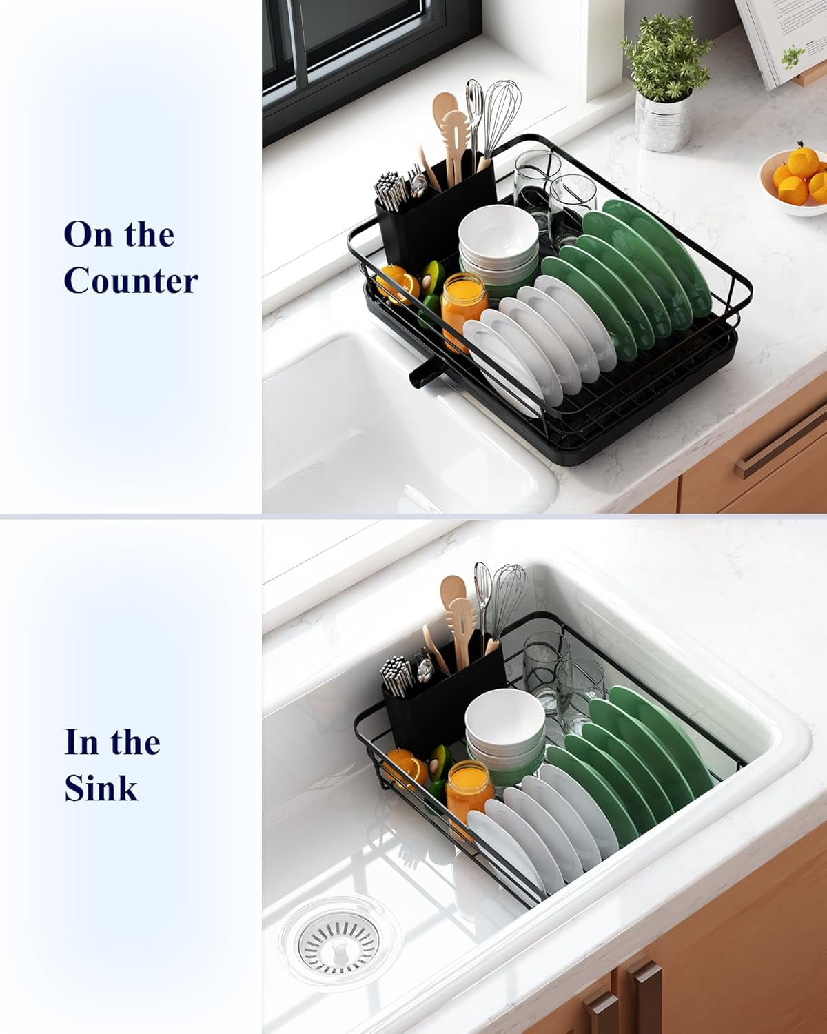 Kitsure Dish Drying Rack for Kitchen Counter, Stainless Steel Sink Organization and Storage Essentials with Cutlery Holder, Home and Appartment Decor, 12''W x 15.5''L, Red