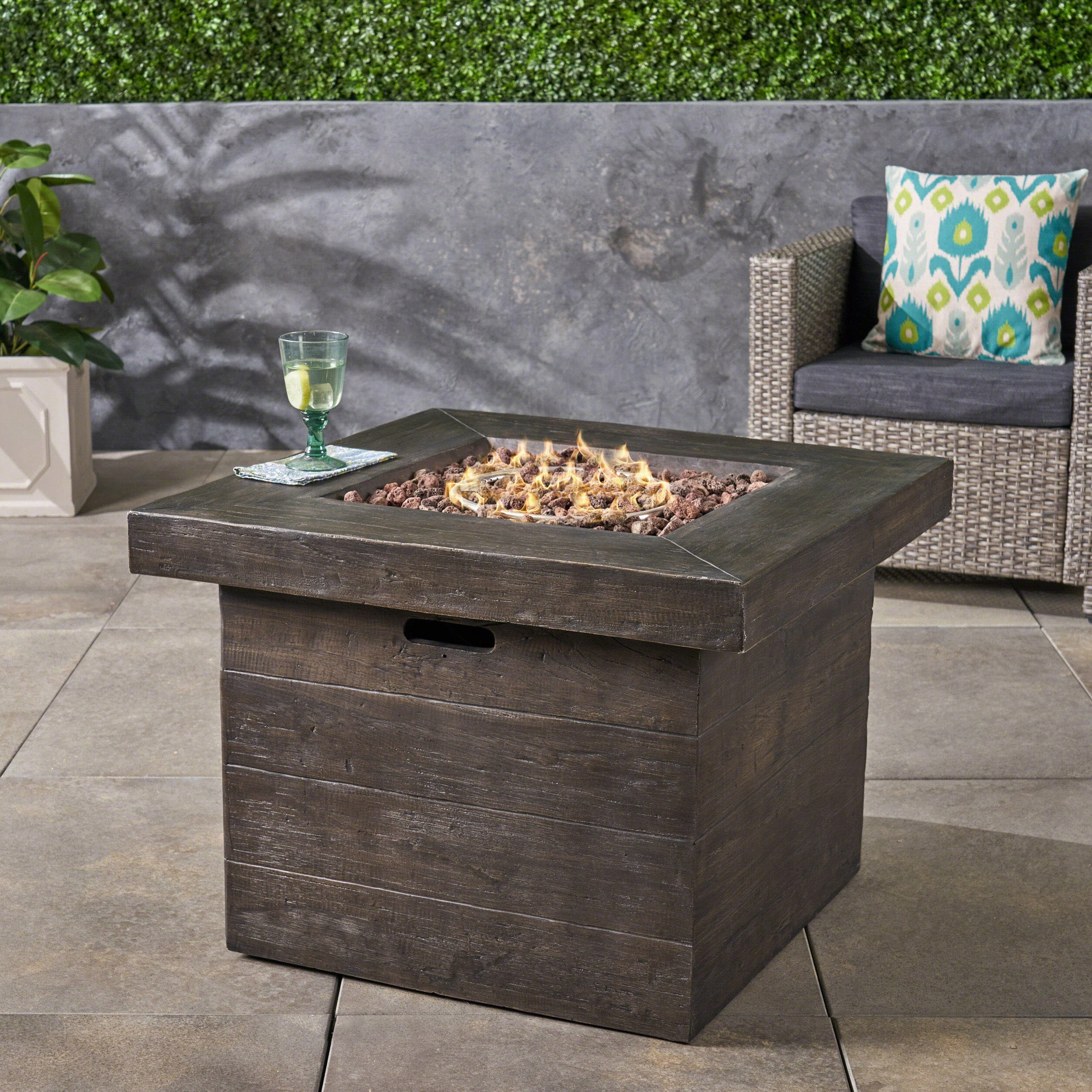 Mintazer Square Propane Gas Fire Pit Table, 40000 BTU Magnesium Oxide Wood‑Textured Fire Table with Lava Rocks for Patio Backyard Garden, Brown