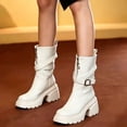 thumbnail image 5 of Viluyesy Womens Ankle Booties Platform Chunky Heel Combat Motorcycle Zipper Buckle Strappy Lug Sole Faux Leather Edgy Everyday Footwear White Size 7.5, 5 of 8