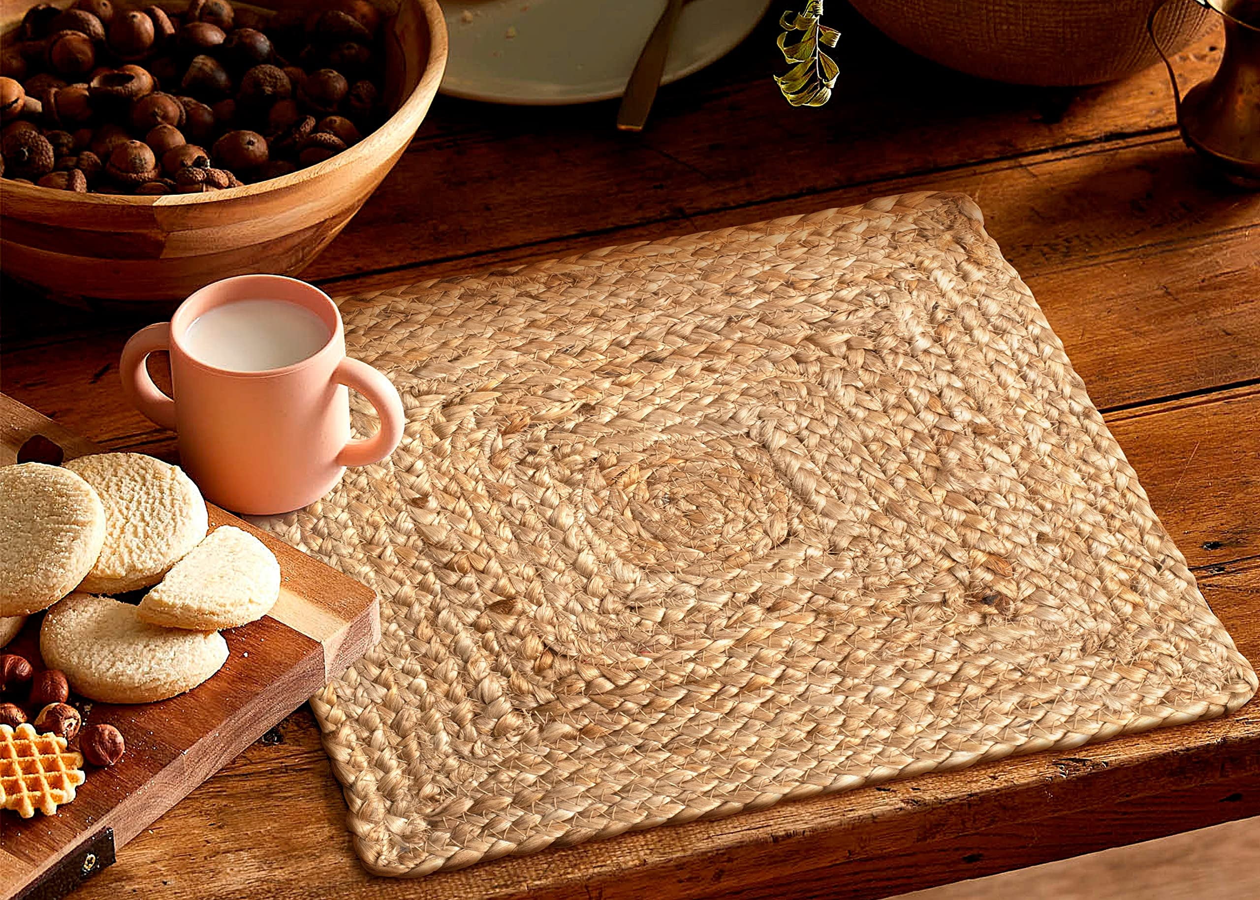 Savi Home Jute Braided Square Placemats, Reversible, Natural, Set of 4, 13 x 13 inches