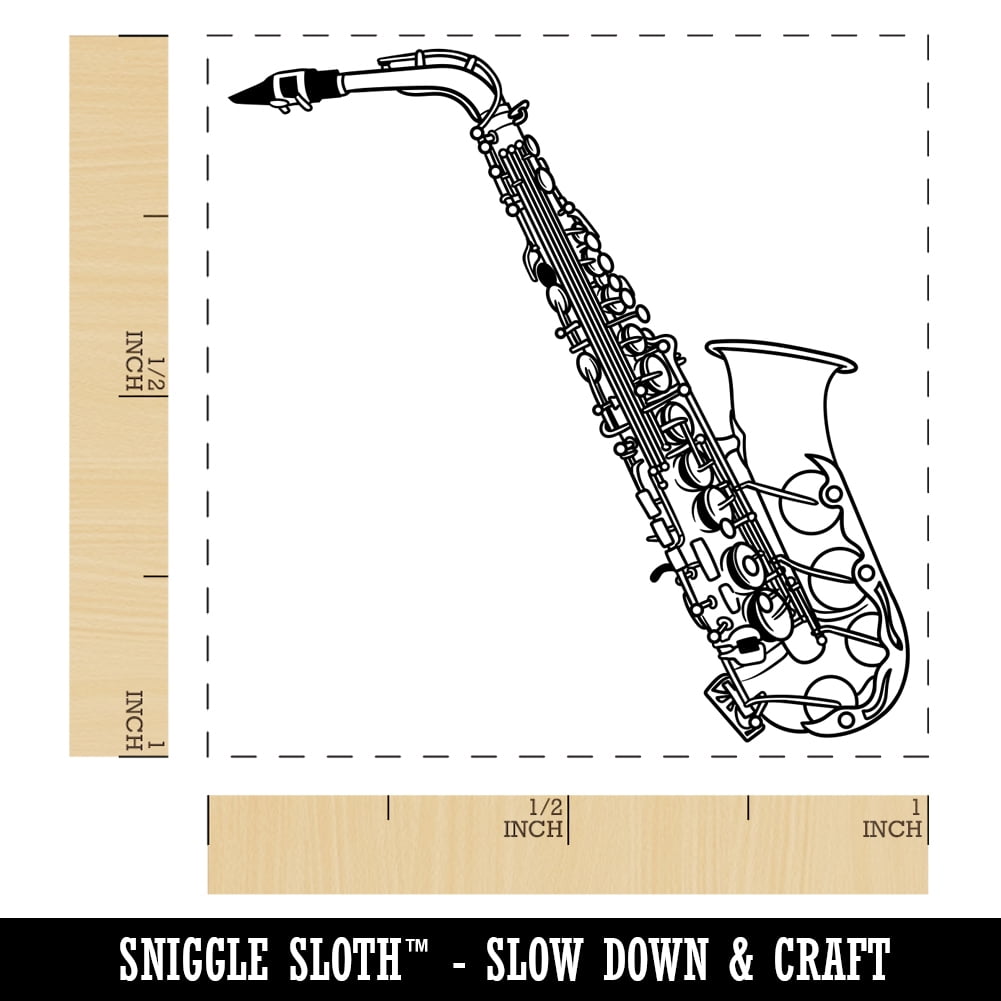 Alto Saxophone Woodwind Musical Instrument Self-Inking Rubber Stamp Ink Stamper - Brown Ink - Small 1 Inch