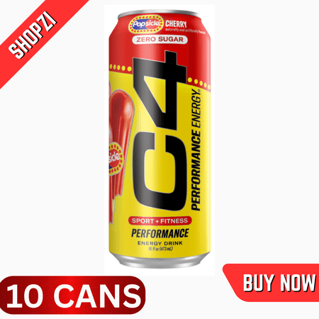 C4 Energy Performance Carbonated Drink, Cherry Popsicle, 10 Pack (16 fl oz Cans), Sugar-Free Pre-Workout Energy Beverage