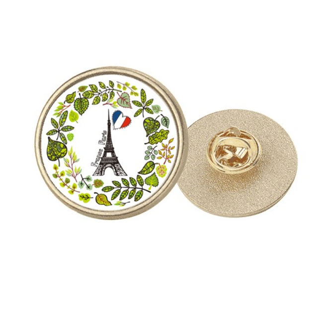 Broche de oro metálico circular La Torre Eiffel Paris Francia Unbranded 2.7 cm