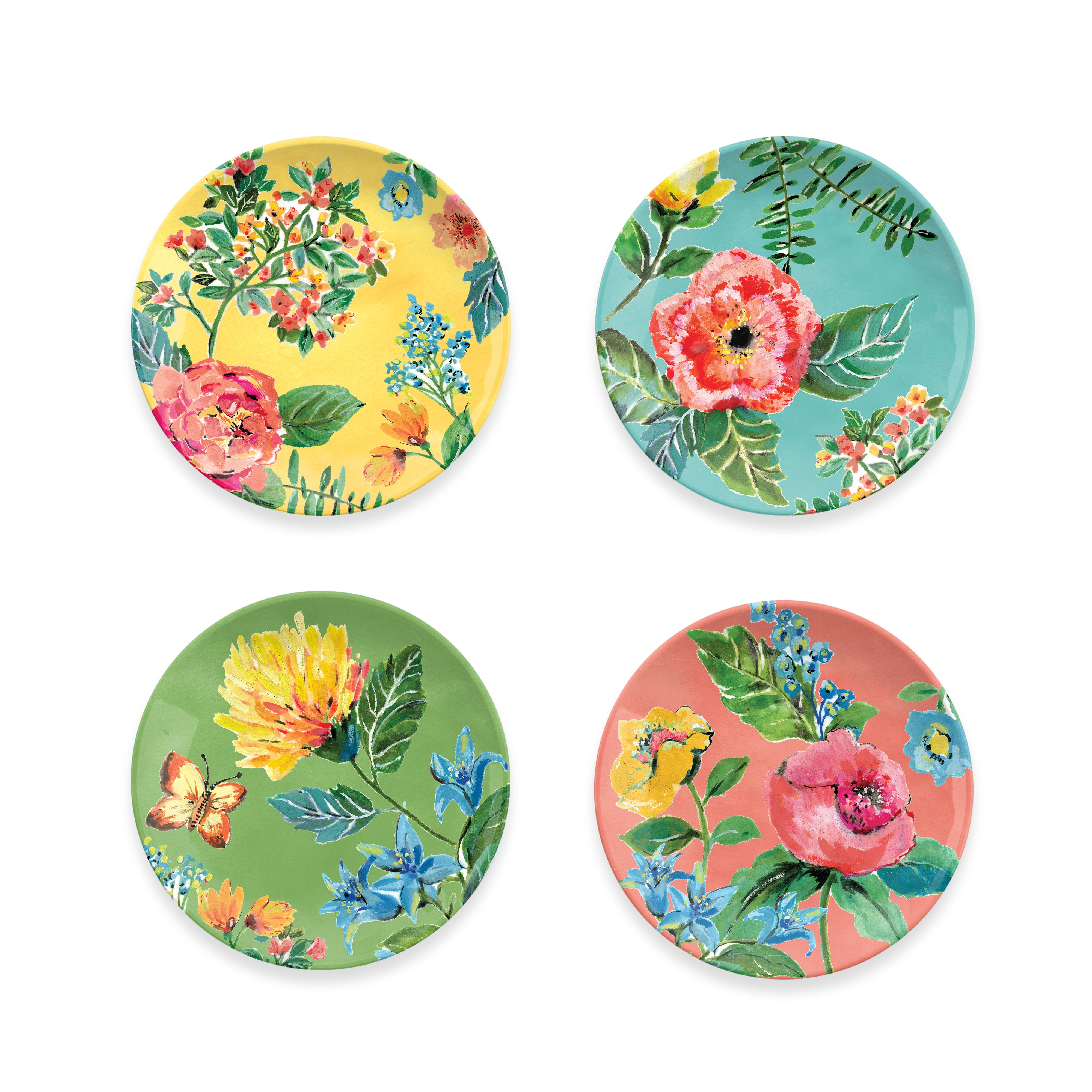 Life Happens Melamine Garden Floral Assorted Salad Plates Set of 4
