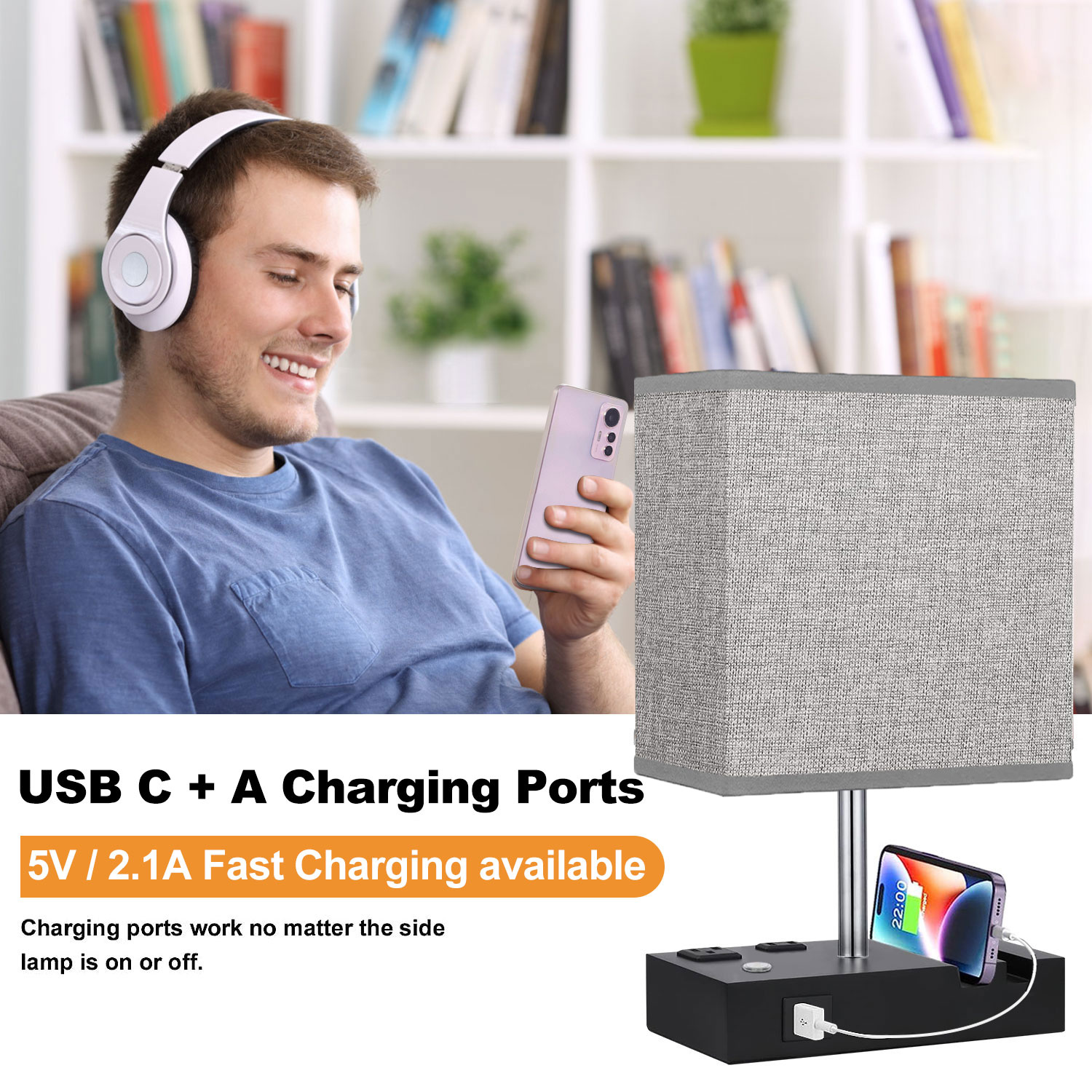 GVDV Home Bedside Lamp with USB Charging Ports photo 4