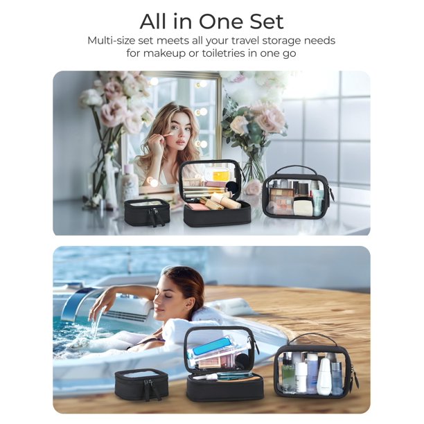 clear travel makeup bag Confetti and Cosmetic by Packed Party the cases lay flat when fully unzipped Away Clear Toiletry Bag in