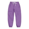 thumbnail image 2 of Wuxian Boys Stylish Cargo Pants Drawstring Elastic Waist Comfortable Sweatpants Wide Leg Ankle-Tied Solid Color With Pockets Trousers,Purple,10-12 Years, 2 of 6