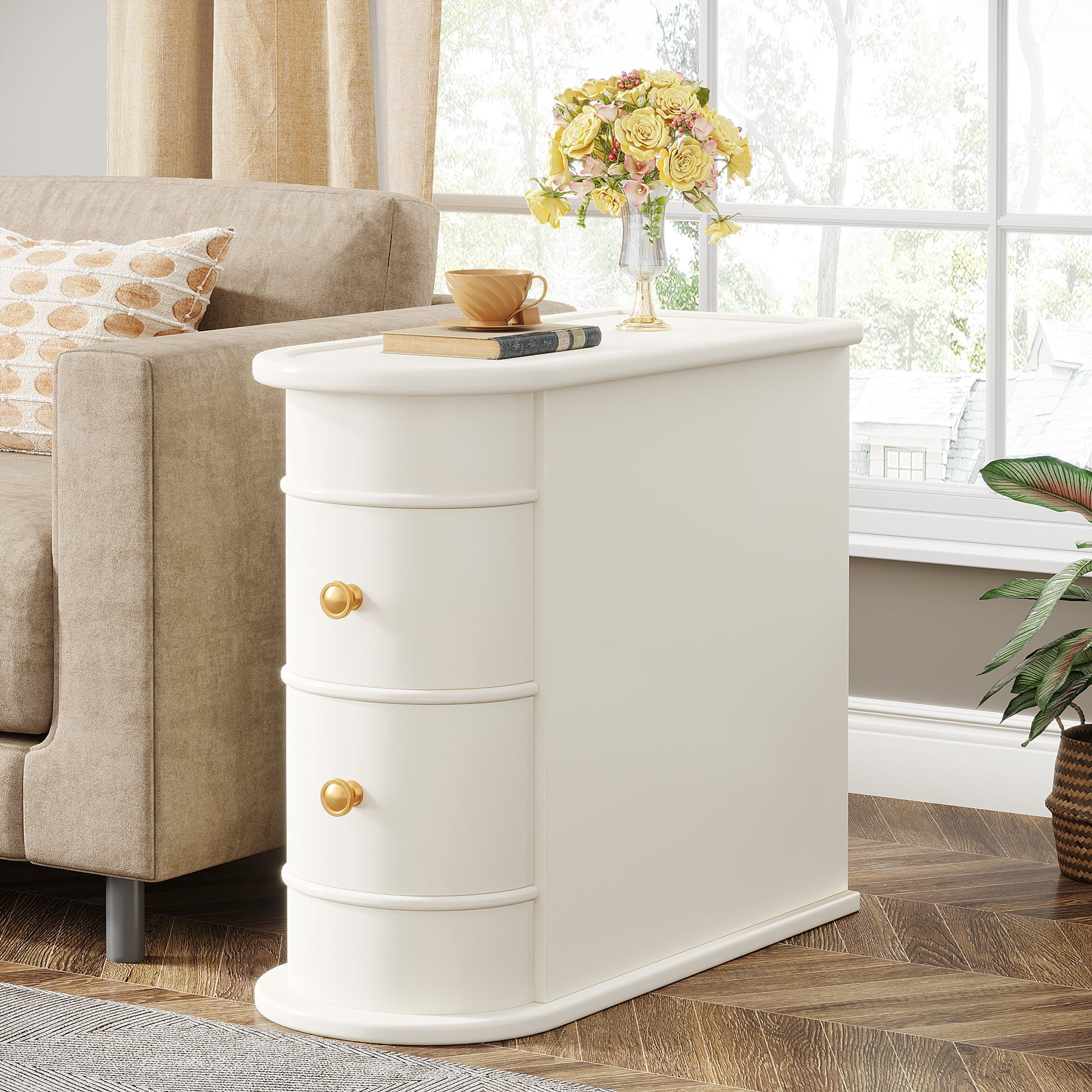 MAYEERTY 23.6" Vintage Narrow Side Table, Waterproof Easy Clean Table for Home Office