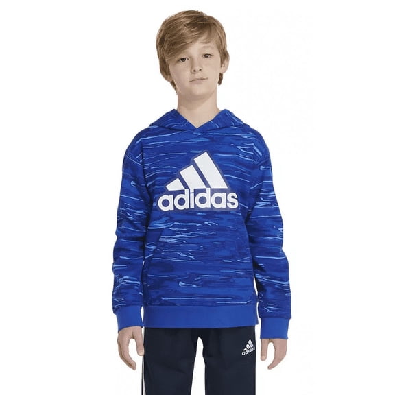 Adidas BRITE BLUE Big Boys Fleece Hoodie, US X-Large (18/20)
