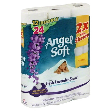 Angel Soft® Toilet Paper with Fresh Lavender Scented Tube, 12 Double Rolls = 24 Regular Rolls, 2-Ply Bath Tissue