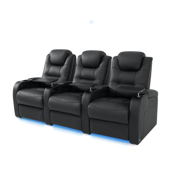 comfiroom Leather Home Theater Seating Seats, Simple Style Dual Power Electric Headrest Game Seats Leather Movie Theater Chairs Theater Recliner Sofa with Type-C USB Charger (Black, Row of 3)