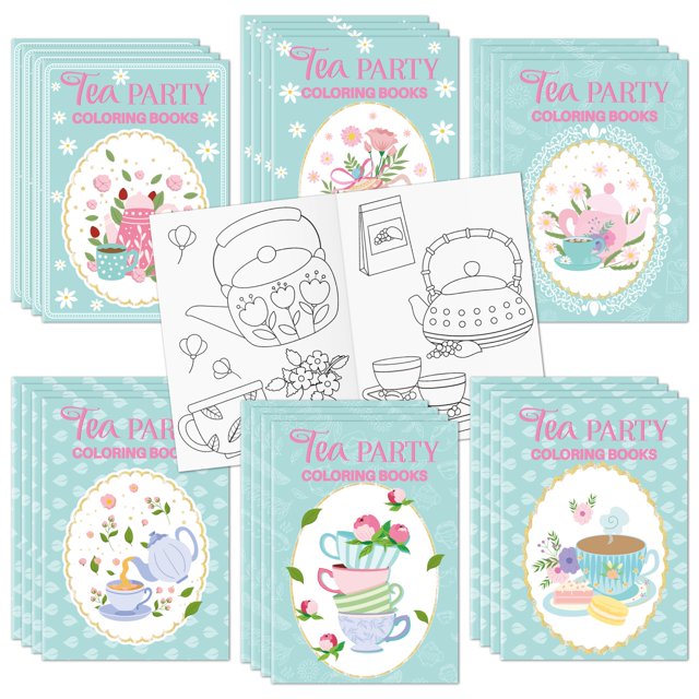 Libro para colorear X1zuue Tea Party para niños con teteras y tazas, 24 unidades
